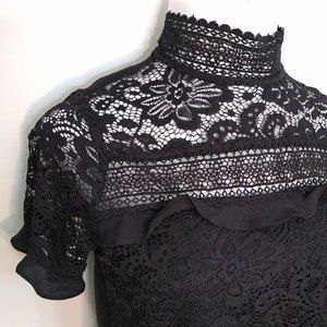 Gibson Black Lace with Exaggerated Ruffle Sleeves Top XS